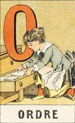 O: Orden - Grabado extraído de ABCD de las niñas. Pellerin & Cie, impresor-editor, Epinal, hacia 1890. Serie A.