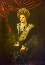 Óleo de Isabel de Este, copia de Tiziano Vecellio, hacia 1630, Palacio Duccale, Palacio Real, Castillo San Giorgio, Mantua, Lombardía, Italia, Europa (foto)