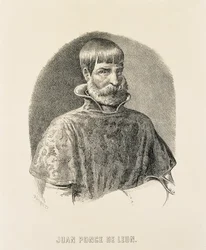 PONCE DE LEÓN, Juan (1460-1521). Conquistador español de Puerto Rico (1508) y descubridor de Florida (1502) (grabado)
