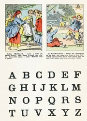 Página 1 - Juegos de niños: colin maillard, la cometa - Alfabeto - Diversiones infantiles - Imágenes de Epinal, serie popular, circa 1890