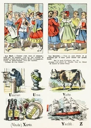 Página 8 - el baile de disfraces, la ronda - Alfabeto de Entretenimiento Infantil c.1890 (litografía)