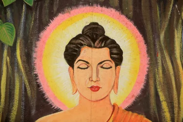 Pintura que representa la historia de la vida de Buda Shakyamuni. Wat Naxai. Vientiane, Laos