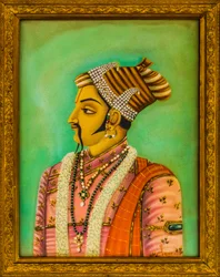 Pinturas de maharajás en el Palacio de la Ciudad, Jaisalmer, una exótica ciudad en el desierto del Thar, Jaisalmer, Rajastán, India, Asia (foto)