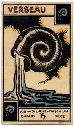 Paranormal. Astrología. Acuario (el Aguador). Carta astrológica de: Le Tarot Astrologique (Tarot Astrológico), por Georges Muchery, Francia.