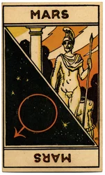 Paranormal. Astrología. Marte (planeta). Carta astrológica de: Le Tarot Astrologique (Tarot Astrológico), de Georges Muchery, Francia.