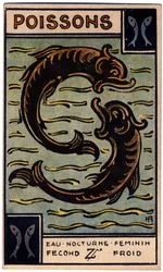 Paranormal. Astrología. Piscis (el Pez). Carta astrológica de: Le Tarot Astrologique (Tarot Astrológico), de Georges Muchery, Francia.
