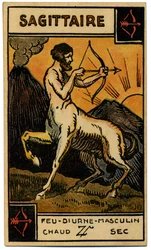 Paranormal. Astrología. Sagitario (el Arquero). Carta astrológica de: Le Tarot Astrologique (Tarot Astrológico), por Georges Muchery, Francia.