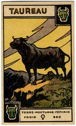 Paranormal. Astrología. Tauro (el Toro). Carta astrológica de: Le Tarot Astrologique (Tarot Astrológico), por Georges Muchery, Francia.