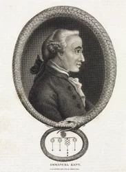 Retrato del filósofo Immanuel Kant (1724-1804), en un marco formado por una serpiente que se muerde la cola