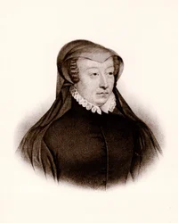 Retrato de Catalina de Médicis (1519-1589). Reina de Francia, grabado del siglo XIX