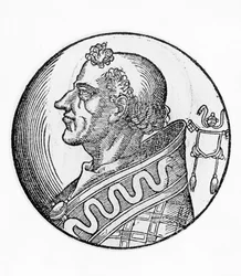 Retrato de Juan II (Mercurio de Proyectus, fallecido en 535), 56º Papa de la Iglesia Católica desde 533, grabado