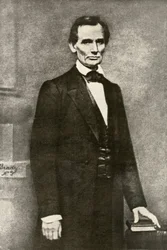 Retrato del Presidente Abraham Lincoln (1809-1865). Reproducción de una fotografía de Matthew Brady.