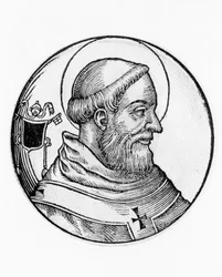 Retrato de San León II (fallecido en 683), 80º Papa de la Iglesia Católica desde 682, grabado