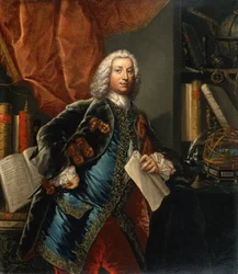 Retrato de un caballero en su estudio con instrumentos científicos, c 1750