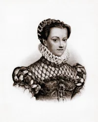 Retrato de la reina de Francia Isabel de Austria (1555-1592) Grabado del siglo XIX