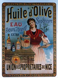Cartel publicitario de aceite de oliva fabricado en Niza, Francia