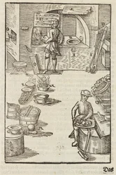 Purificación del mineral de plata por el fuego - Grabado extraído de Descripción de los minerales y los principales métodos de explotación minera, de Lazarus Ecker