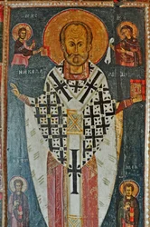 RUSIA, San Petersburgo, Icono de San Nicolás con escenas de su vida (Iglesia de San Nicolás en Ozerevo