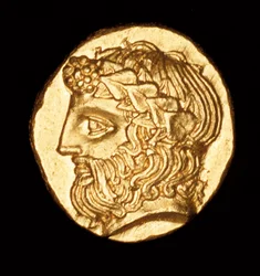 Rara antigua moneda griega, oro, thasos hemidracma, Dioniso Dios del Vino c 380 aC (foto)