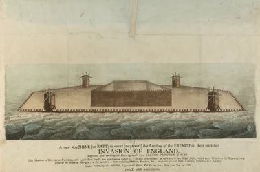 Representación de la balsa francesa que supuestamente invadió Gran Bretaña en 1798 (grabado)