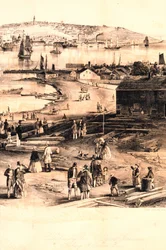 Detalle del cuarto derecho del grabado del puerto de Portland