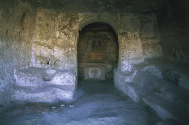 Ruinas de una iglesia, Iglesia Rocosa, Matera, Basilicata, Italia