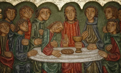 Escultura del altar mayor de la catedral de Saint-Samson: La última cena (Claude Gruer 1980), Dol-de-Bretagne, Francia
