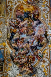 Iglesia de San Benedetto (San Benito), Catania, Sicilia (Italia). Detalle del fresco del techo (siglo XVIII). (foto)
