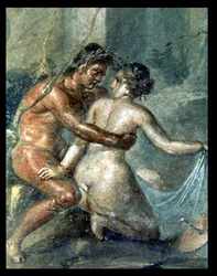 Sátiro y Ménade, detalle de una pintura mural en Pompeya