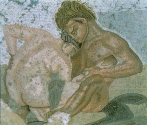 Sátiro y Ménade, detalle de un mosaico de la Casa del Fauno