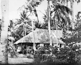 Singapur: Un bungalow privado rodeado de palmeras. Singapur, c1875