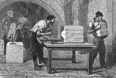 Fabricación de jabón, Marsella, hacia 1880 (grabado)