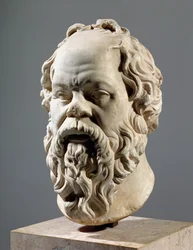Sócrates, cabeza de mármol, copia de un bronce del Pompeion en Atenas, hecho por Lisipo, Grecia clásica, c.330 a.C.