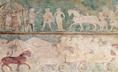 España, Aragón, Zaragoza, Palacio de la Aljafería, detalle de fresco