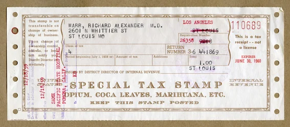 Sello de Impuesto Especial para Opio Médico, Hojas de Coca y Marihuana