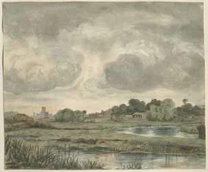 Stafford - Vista distante desde el este: pintura en acuarela, nd [?siglo XIX]