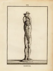Estatua del sátiro Marsyas recibiendo el castigo de Apolo, desollado vivo