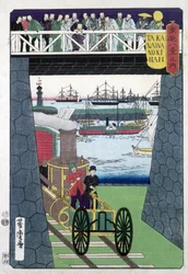 Demostración de la locomotora de vapor de la Marina de los Estados Unidos, Yokohama, Japón