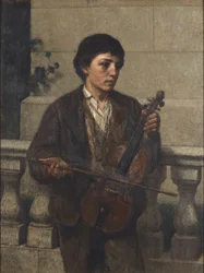 Músico callejero 1800 (óleo sobre lienzo, montado en masonite)