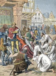 Los burgueses de Calais, dirigidos por Eustache de Saint-Pierre, se ofrecen como rehenes a Eduardo III