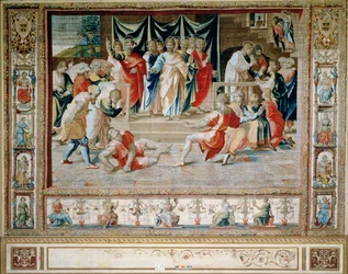 La muerte de Anianus de los Tapices de Bruselas, réplicas de la serie del Vaticano de Rafael sobre los Hechos de los Apóstoles