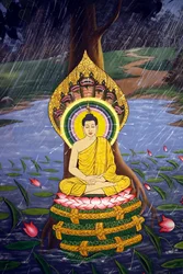 La vida de Buda, Siddhartha Gautama, Fresco mural, templo Wat Botum, Phnom Penh, 2022 (foto)