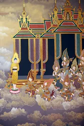 La vida de Buda, fresco mural, templo de Wat Botum, Phnom Penh, 2022 (foto)