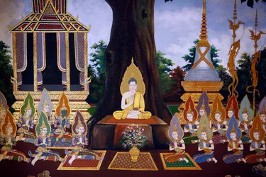 La vida de Buda, fresco mural, templo de Wat Botum, Phnom Penh, 2022 (foto)