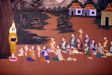 La vida de Buda, fresco mural, templo de Wat Botum, Phnom Penh, 2022 (foto)