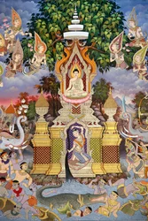 La vida de Buda, fresco mural, monasterio de Wat Maniratanaram, Phnom Penh, 2022 (foto)