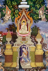 La vida de Buda, fresco mural, monasterio de Wat Maniratanaram, Phnom Penh, 2022 (foto)