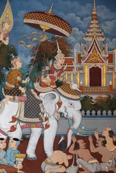 La vida de Buda, fresco mural, monasterio de Wat Maniratanaram, Phnom Penh, 2022 (foto)