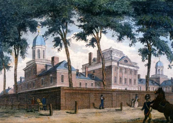 El Hospital de Pensilvania en Filadelfia, hacia 1800 (grabado)