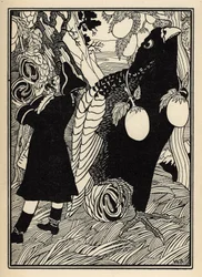 El barón descubre los grandes pájaros y los rotis en los árboles de Estados Unidos. Ilustración de William Strang (1859-1921) y JB Clark de "Las aventuras del barón de Munchausen (Munchhausen) de Rudolf Erich Raspe (1736-1794) (1789)